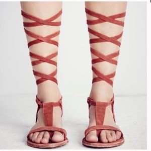 Free people dahlia sandals burnt red leather sz 8